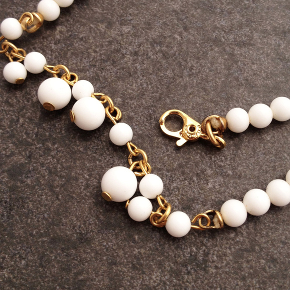 Vintage Milk Glass Beaded Necklace by Monet - Picture 2 of 4